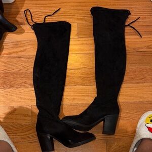 Black Suede Knee-High Boots